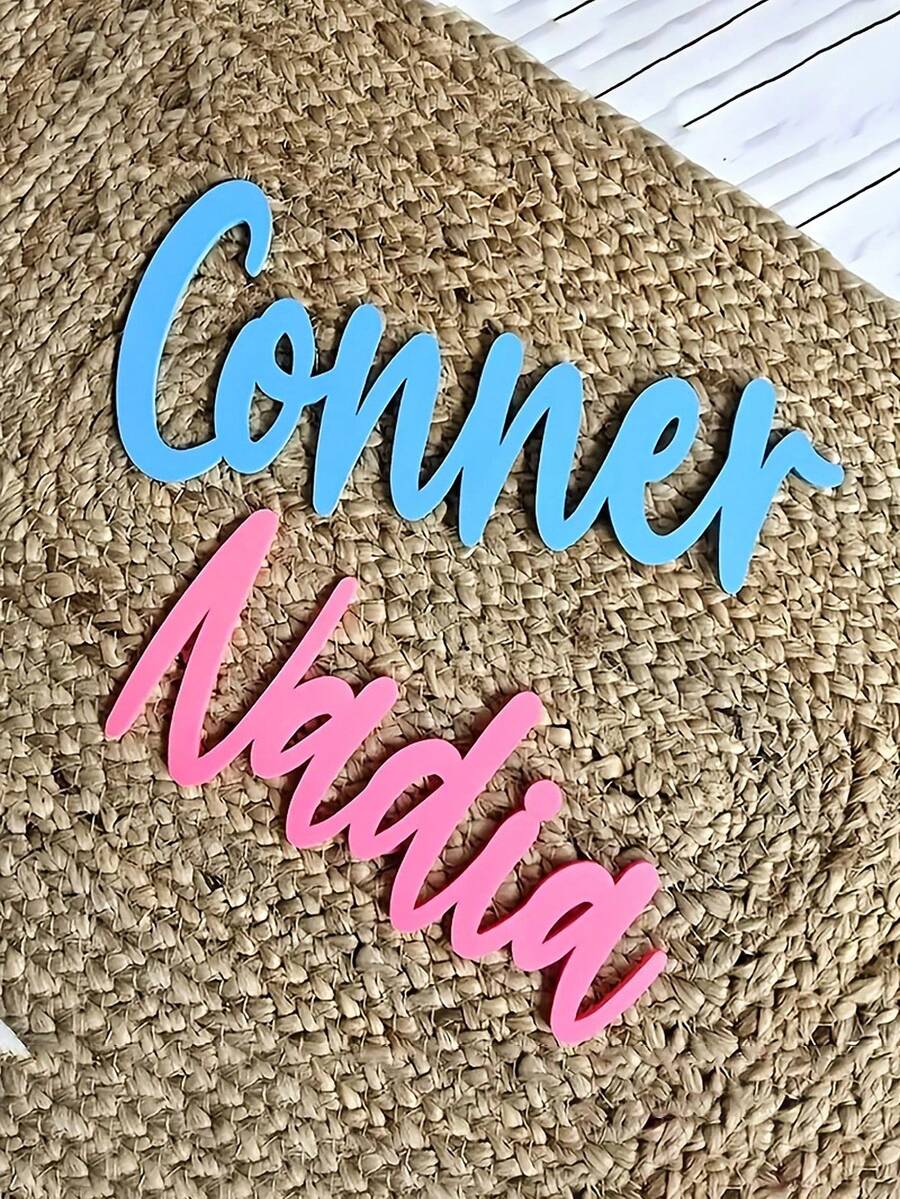 Letrero de madera personalizado de doble capa azul/rosa como regalo para niños y niñas - Multicolor - Ver 1