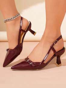 GlamourGrip Zapatillas de tacón elegantes para mujer – Punta fina, diseño ancho cómodo, recubierto brillante con hebilla, estilo slingback moderno y versátil – Tendenci 2025 para oficina, citas y outfits diarios