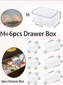 Hộp đựng trang sức 1 chiếc, hộp trong suốt có nắp lật, chống bụi, chất liệu acrylic, bao gồm 6 hộp nhỏ có ngăn kéo, thích hợp để đựng kẹp tóc, băng đô, dây buộc tóc, hộp đựng đồ dùng trên bàn làm việc, hộp xếp chồng được dùng trong ngăn kéo, bàn trang điểm, phòng tắm và trang trí phòng. - Trong sáng - Xem 9