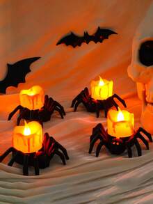 4/2/1Pack Halloween Spider Tea Lights, Novelty LED Flameless Spider Candle Holder Lamp Battery Operated Orange Tea Light For Halloween Party Table Home Spooky Decoration, Thanksgiving Decoration, Halloween Decoration, Fall Decoration, Harvest Festival Decoration, Room Decoration, Bedroom Decoration,Halloween Decor