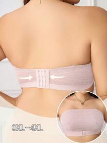 Plus Size Front Button Lace Wireless Comfortable Bra - Pink - View 4