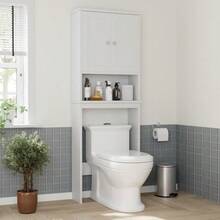 Mueble De Alenamiento Sobre El Inodoro Organizador De Estantes Para Baño Con Dispositivo Antivuelco Pequeño Ahorro De Espacio Independiente Con Estante Ajustable Blanco - wooddoorsgray - View 7