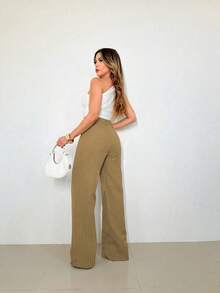 Women's Striped High Waist Wide Leg Trousers, Lightweight, Casual, Formal, Stylish And Elegant - 棕色 - 查看 2