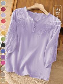 Women's Spring/Summer Embroidered Loose Retro Boho Mid-Sleeve Blouse