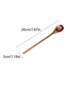 长柄木制烹饪勺，用于搅拌、调料和盛菜，带耐热手柄，学校用品