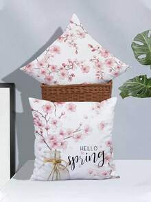4pcs Contemporary Floral Velvet Throw Pillow Covers, Soft Cosy, One Sided Printing, Pink White, Polyester 100%, Machine Washable, Zipper Closure, For Summer Living Room, Bedroom, Sofa, Bed Decor - Pink - View 7