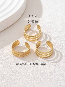 3pcs/Set Metallic Geometric Line Design Toe Rings, Summer Beach Jewelry For Women