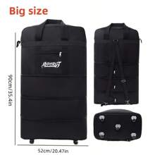 1 Pc Large Capacity Foldable Wheeled Travel Bag, Collapsible Portable Luggage Bag, Rolling Travel Duffel, 3-Layer Expandable Foldable Airport Checked Bag - Water Repellent, Backpack Style, Lettering Print Design - Suitable For Travel, Airport Check-In, Moving, Camping And Outdoor Activities