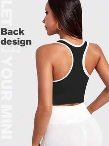 Yefecy Áo ngực thể thao yoga dệt kim gân màu trơn cơ bản, áo ngực thể thao không gọng, chống sốc, có đệm, dành cho nữ, đồ thể thao nữ. - Đen và trắng - Xem 5