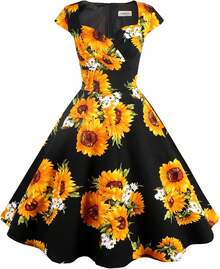 Women's Cap Sleeve 1950s Retro Vintage Cocktail Swing Dresses With Pocket - Burgundy - View 7