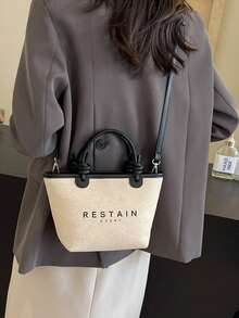 女士多功能帆布水桶手提包 - 黑色 - 查看 6