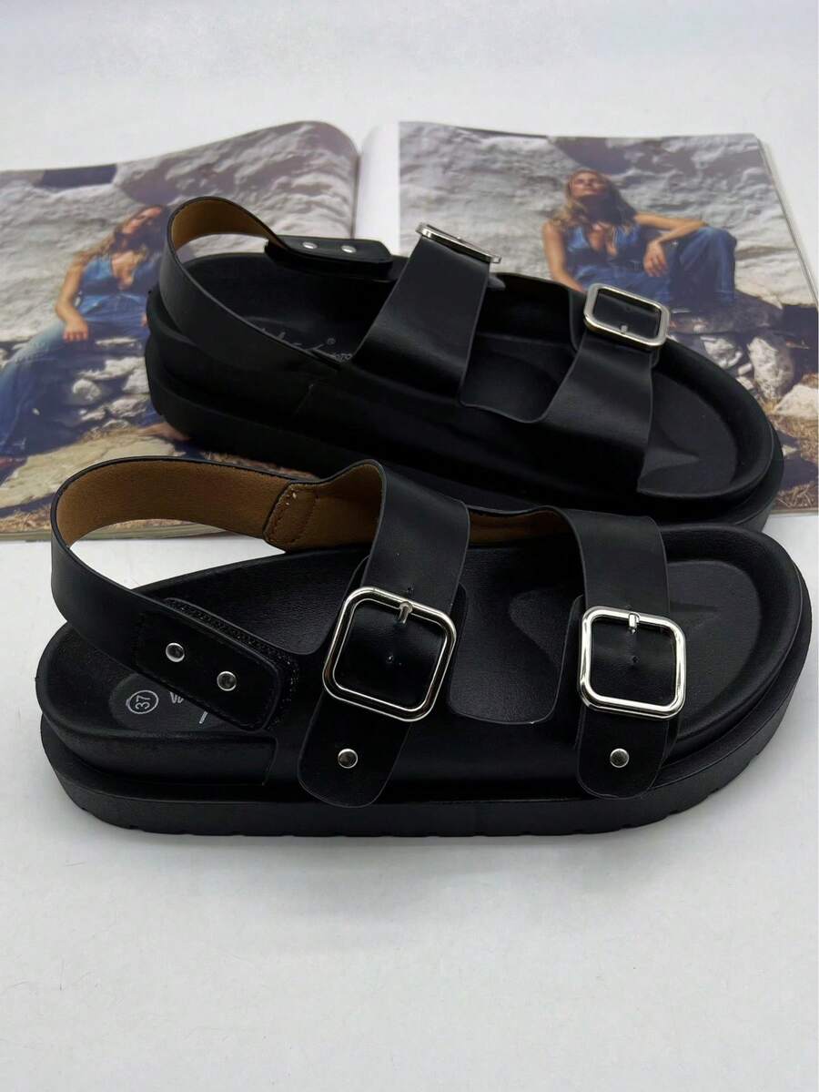 Dép sandal đế xuồng tối giản, đa năng, thời trang mùa hè - màu đen - Xem 1