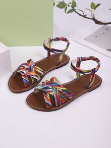 2025 Summer New Coffee Brown Woven Leather Lace-Up Flat Sandals With Buckle, Suitable For Women / Women Ankle Strap Flat Sandals, Black Mules, Elegant Faux Suede Casual Shoes, Summer Open Toe Slide Sandals, Lace-Up Sandals, Slippers