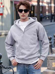 (Autumn/Winter) Boyfriend Style Men's Essentials Half-Zip Hoodie, Printed Solid Color Fashion Casual Sweatshirt For Fitness, Running, Exercise, Camping, Boxing, Cycling, Outdoor Sports, Best Gift For Girlfriend/Boyfriend, Men's Fall Tops