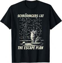 1 Paquete de Camiseta para Hombre Plan de Escape del Gato de Schrödinger, Diseño Científico Camiseta para Hombre - Negro - Ver 1