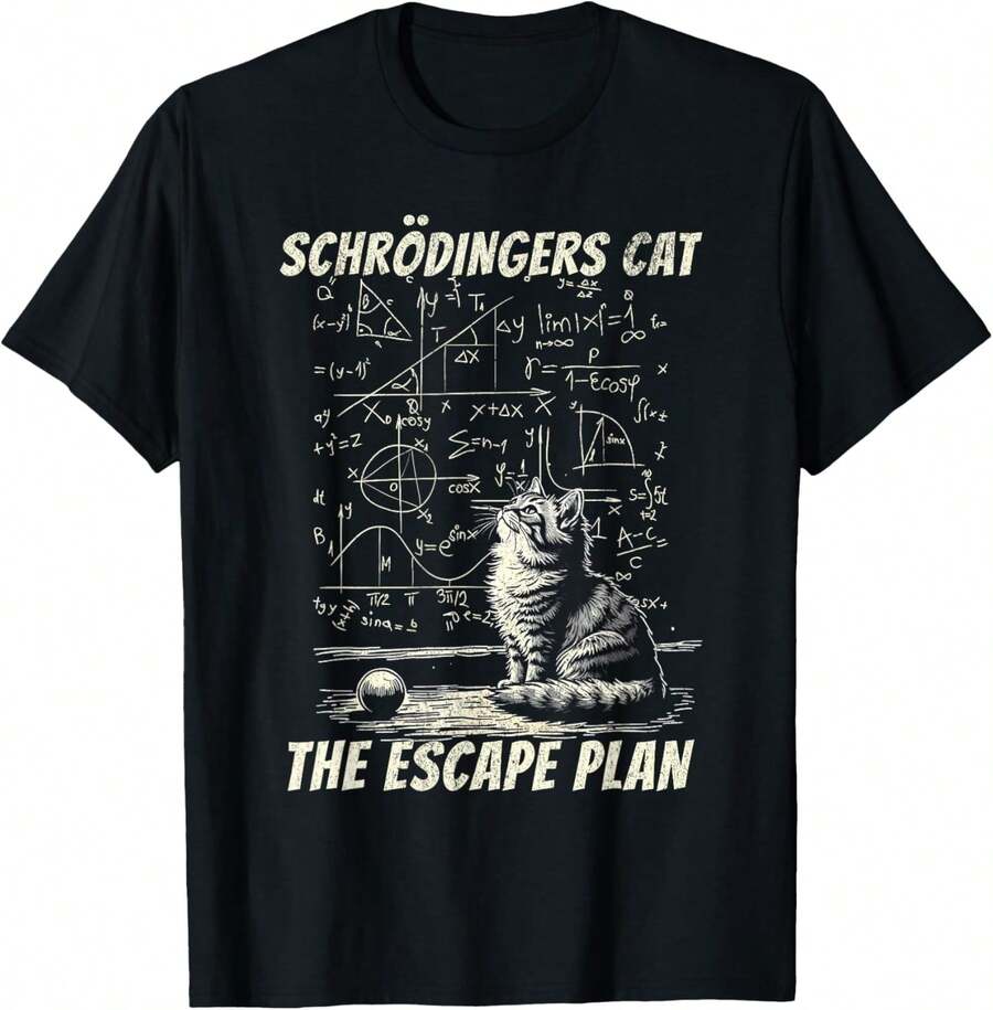 1 Paquete de Camiseta para Hombre Plan de Escape del Gato de Schrödinger, Diseño Científico Camiseta para Hombre - Negro - Ver 1