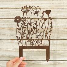 1 Stück Landhausstil Metall Wildblumen Dekoration Bodenstecker, natürlich verwitterter rostiger Outdoor-Metallskulptur, Gartendekoration, Hof-Accessoires, Gartendekoration, Zaundekoration, Pflanzgefäß-Füller, Heimdekoration