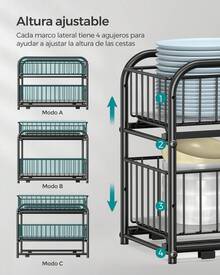 Juego de  1/2 Organizador de Cocina, Estantería de 2 Niveles Extraíbles para Armario, Organizador Apilable bajo el Fregadero con Cajones, para Cocina, Baño, Negro Clásico - Negro - Ver 3
