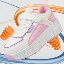New Roller Skates With Detachable Two Hidden Wheels, Pink Buttoned Skate Shoes For Girls, Outdoor Skating Shoes For Students - Pink - View 2
