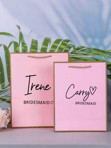 1 pieza Bolsa de regalo personalizada para dama de honor, bolsa de regalo de boda, fiesta de despedida de soltera, bolsa de regalo de cumpleaños, con impresión gráfica, recuerdos de fiesta de despedida de soltera - Rosa - Ver 7