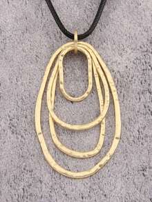 1 pieza Collar colgante geométrico asimétrico sobredimensionado minimalista y dorado, cadena larga de cordón de cera negra multicapa de moda, collar de lujo como regalo para novia/madre - Cuerda de cera negra - Ver 6