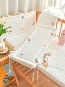 1 件婴儿床保险杠套装，一体式软垫防撞床栏护栏，带卡通刺绣图案，新生儿婴儿床缓冲器