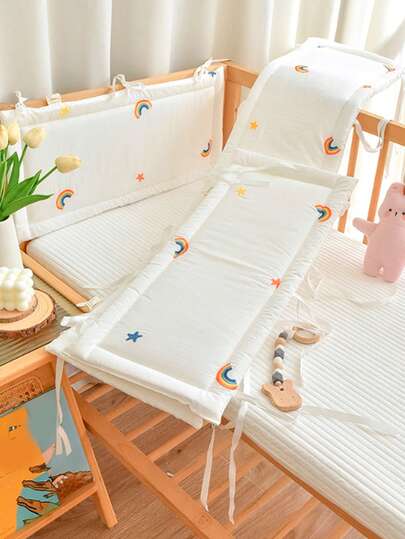 1 件婴儿床保险杠套装，一体式软垫防撞床栏护栏，带卡通刺绣图案，新生儿婴儿床缓冲器