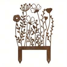 1 Stück Landhausstil Metall Wildblumen Dekoration Bodenstecker, natürlich verwitterter rostiger Outdoor-Metallskulptur, Gartendekoration, Hof-Accessoires, Gartendekoration, Zaundekoration, Pflanzgefäß-Füller, Heimdekoration