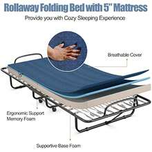 Twin Folding Bed With 5 Inch Mattress Twin Size, Rollaway Bed With Memory Foam Mattress, Portable Fold Up Guest Bed With Steel - 1 - View 6