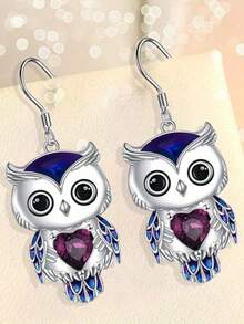 YSH.ZIXIN 1 Pair Cute & Elegant Bluish Purple Owl Pendant Earrings With Embedded Ocean Heart Crystal For Women - Owl - View 4