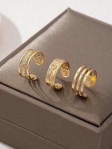 3pcs/Set Metallic Geometric Line Design Toe Rings, Summer Beach Jewelry For Women