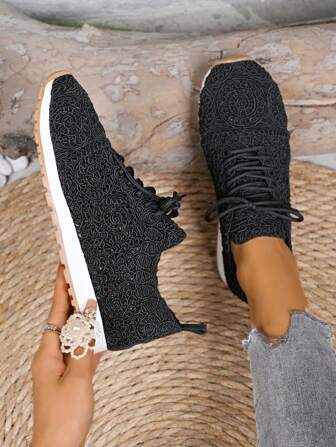 Solid Color Bohemian Breathable Fitness Shoes, New Spring/Summer Braided Casual Sports Sneakers, Lace-Up Women Shoes