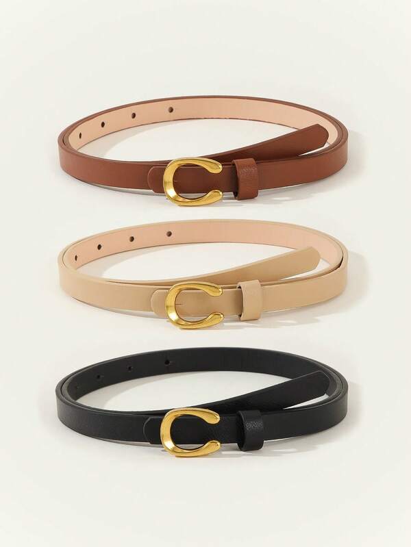 3pcs/Set Leopard Print Letter U-Shape Alloy Buckle Women Skinny Belts, Versatile For Casual, Business, Date, Party, All Season Summer, School Fall, Autumn, Halloween