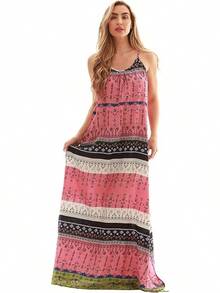 Tie Dye Spaghetti Strap Maxi Dress - Multi Printed - View 1