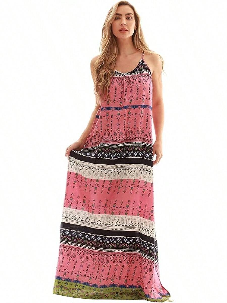 Tie Dye Spaghetti Strap Maxi Dress - Multi Printed - View 1