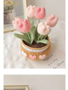 Crochet DIY Tulip Bouquet Eternal Flower Handmade Potted Plant Yarn Craft Material Kit - Multicolor - View 4