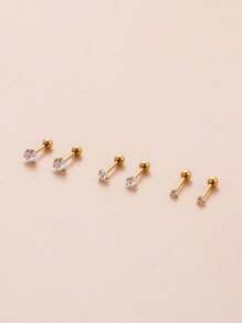 3 pares de pendientes de cartílago minimalistas y sofisticados de acero inoxidable con zirconia redonda para perforaciones pequeñas