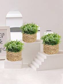 1 件，款式 A，栩栩如生的藤条编织迷你盆栽，绿色，由 PE 和聚酯纤维制成，适合学校宿舍办公室的桌面装饰，适合情人节、圣诞节、春节、派对、活动、生日、家庭入口、酒店餐厅客厅卧室、婚礼、厨房、花园、四季绿化装饰、桌面装饰、中心装饰、塑料花、情人节、礼物 - 綠色 - 查看 6