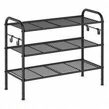Shoe Rack, 3-Tier Shoe Organizer, Metal Shoe Shelf Storage With 4 Side Hooks, Holds 12 Pairs Of Shoes, Height-Adjustable Shoe Rack For Entryway, Hallway, Closet, Easy Assembly - Black - View 7