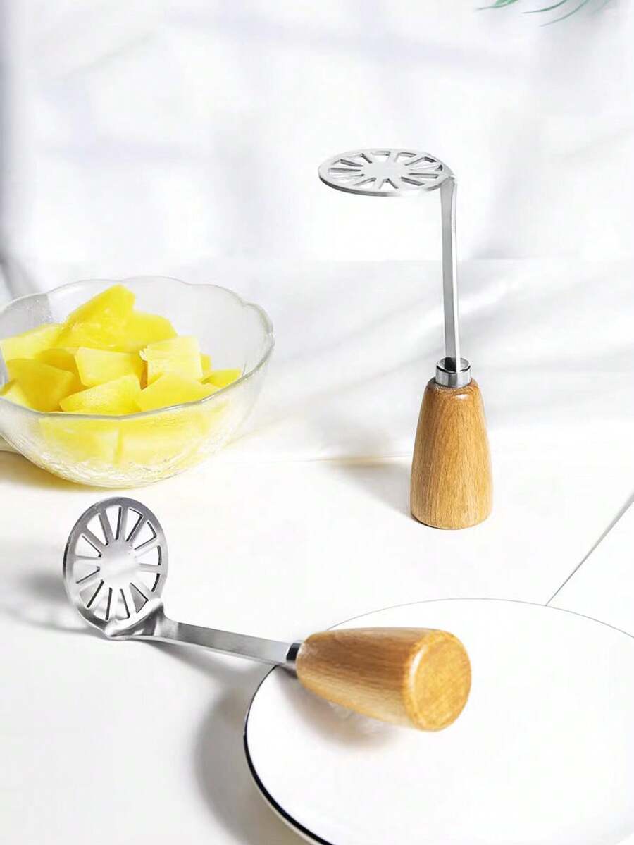 1pc Stainless Steel Sweet Potato Masher With Wooden Handle - Multicolor - View 1