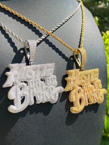 DUBSS 1 Pieza Collar con Colgante 'Hustle Or Brother' con Efecto Helado de Cubic Zirconia Chapado para Hombres, Joyería Estilo Hip Hop