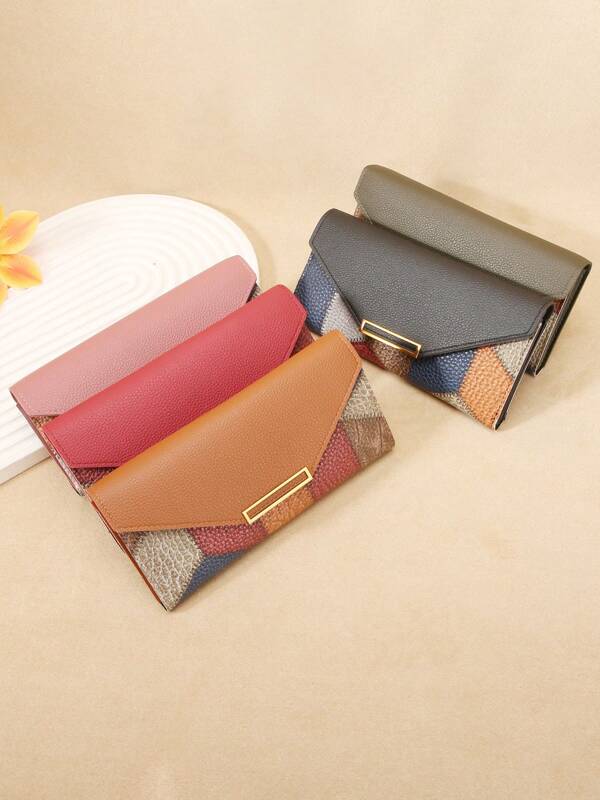 New 2025 Korean Style Colorblock Long Wallet For Women, Personalized Zipper Purse, Vintage Slim Coin Purse, Multi-Function Clutch Wallet