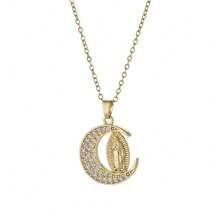 Colar com pingente oval elegante e criativo de zircônia cúbica microincrustada da Virgem Maria, acessório religioso minimalista de aço inoxidável, adequado para mulheres, casamentos, festas e uso diário