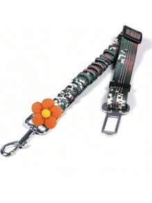 Floral Pet Safety Leash - Adjustable Dog Safety Tether Strap, Suitable For Large And Small Breeds, Compatible With Car Seatbelt Buckle