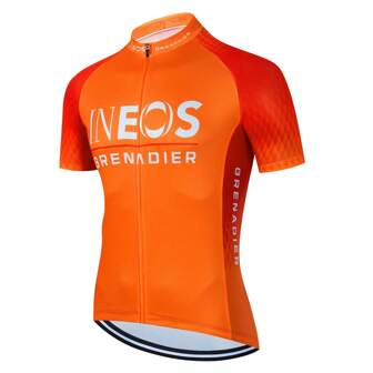Maillot de ciclismo para hombre de secado rápido con cremallera, con tela transpirable que absorbe la humedad, estampado geométrico de manga corta para ciclismo de montaña, correr y deportes al aire libre - Naranja