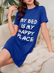 睡裙 - 标语印花睡裙 - 短袖圆领休闲睡衣、家居服 - 女士舒适、时尚睡裙，时尚睡眠，舒适入睡