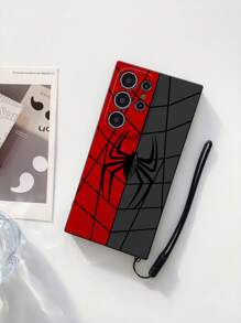 1 pieza Funda de teléfono de unicolor con gráfico de araña de TPU y 1 pieza Cordón de silicona de unicolor, compatible con iPhone/teléfonos Android, protectora y de moda
