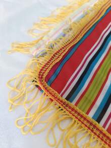 1 pieza Poncho mexicano multicolor a rayas con decoración de flecos, para carnaval, festival, actuación en el escenario, disfraz de fiesta de Halloween