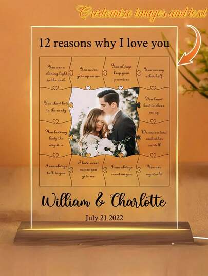 1 pieza Lámpara acrílica de bricolaje que brilla, con luz personalizada con tus imágenes favoritas. Perfecta para la decoración del dormitorio, un regalo creativo ideal para parejas y adolescentes, adecuado para el Día de la Madre, Día del Amor y Navidad