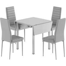 Dining Table And Chairs Set Of 4, Drop Leaf Folding Grey Kitchen Table With Grey PU Leather High Back Chair For Dining Room, Kitchen - Gray Table + 4 Gray Chairs - View 12